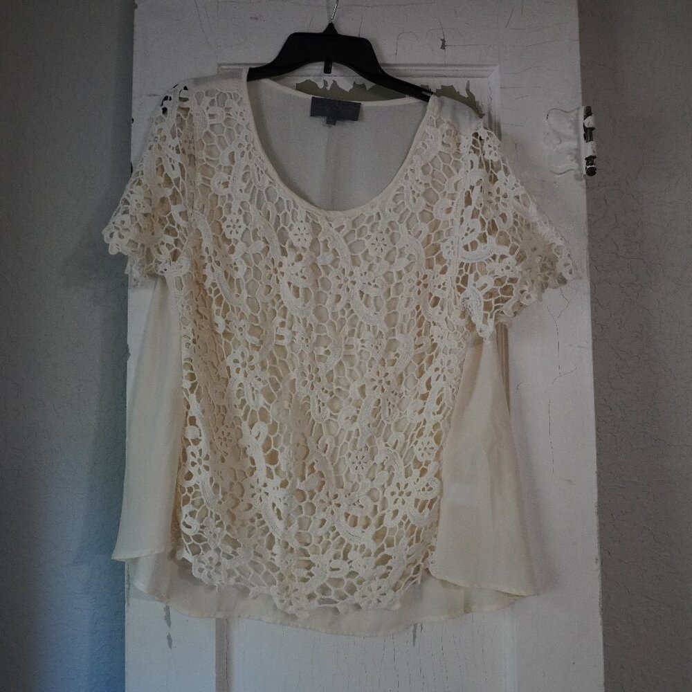Anthropologie Sunday in Brooklyn Ivory Lace Crochet Blouse Top Size XL